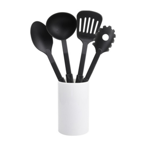 KTC021, SET DE UTENSILIOS MERAN(Incluye base y 4 utensilios de cocina: cuchara. cucharón. pala y cuchara de pasta.)